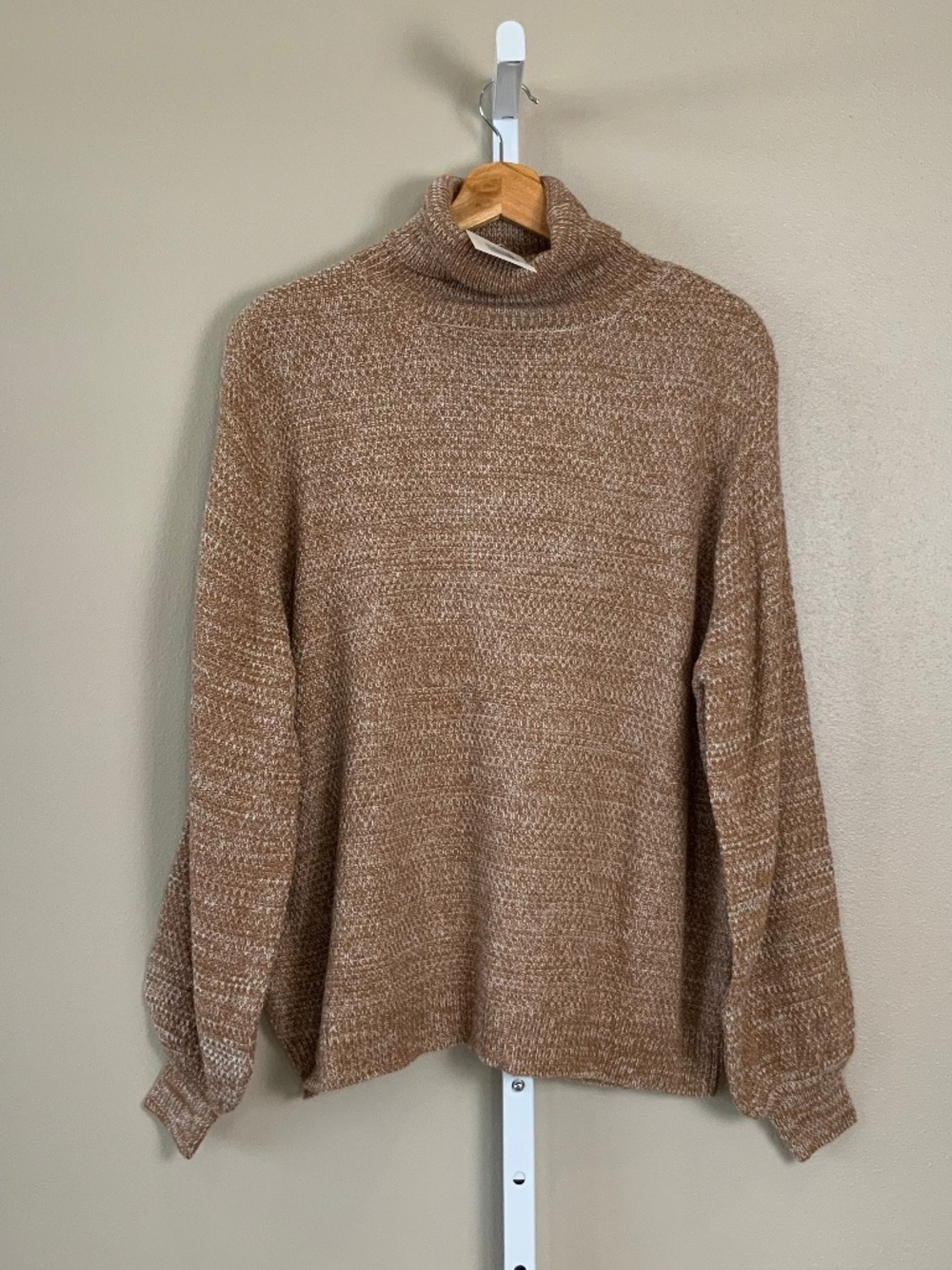 Color Alien Relaxed Marled Melange Bishop Puff Balloon Sleeve Turtleneck Sweater